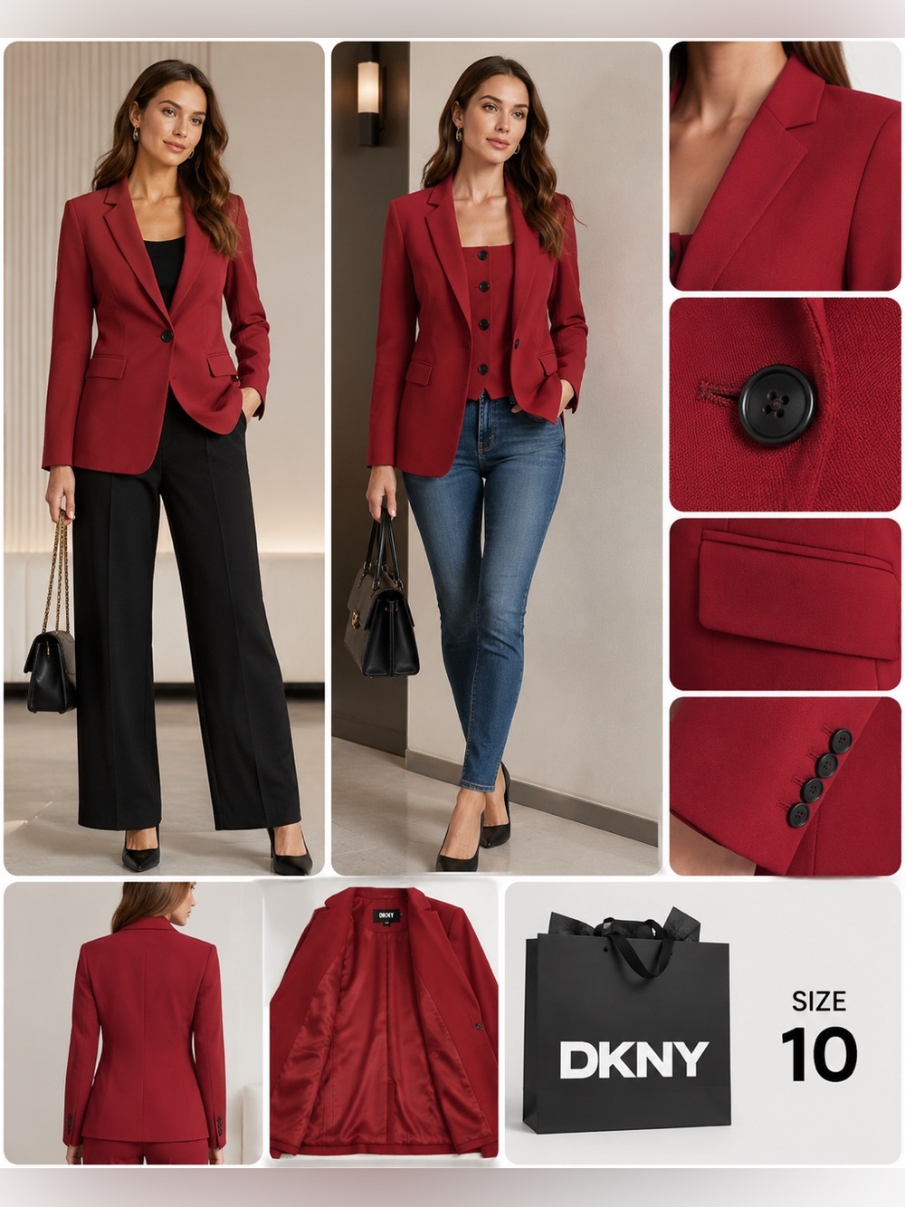 DKNY Women's Red Single-Button Tailored Blazer